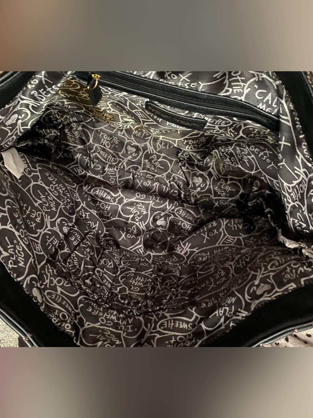 Betsey Johnson Black and Tan Quilted Stripe Tote - Picture 2 of 5